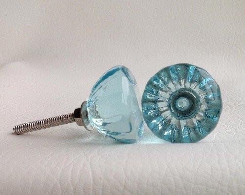 vintage Style Pressed Glass Cabinet Knob with Brass / Stainless Bolts
