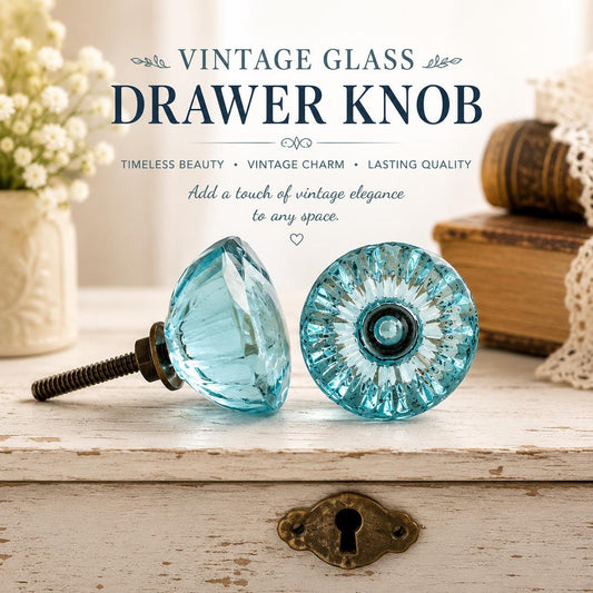 vintage Style Pressed Glass Cabinet Knob with Brass / Stainless Bolts
