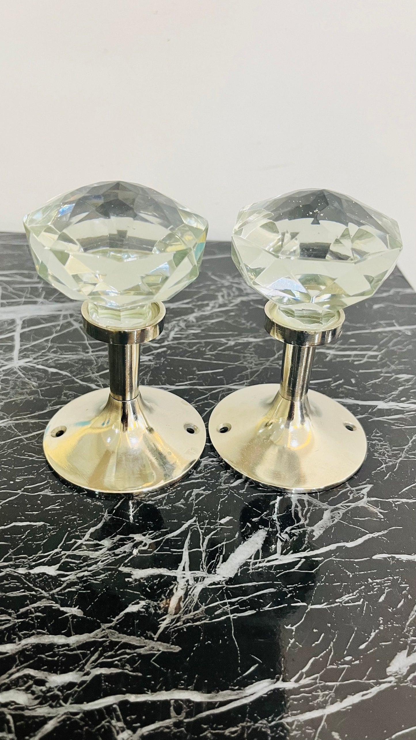 Pair of clear diamond facet cut glass hold backs