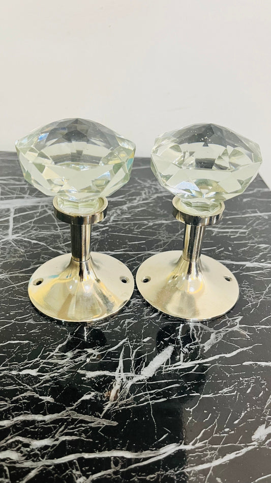 Pair of clear diamond facet cut glass hold backs
