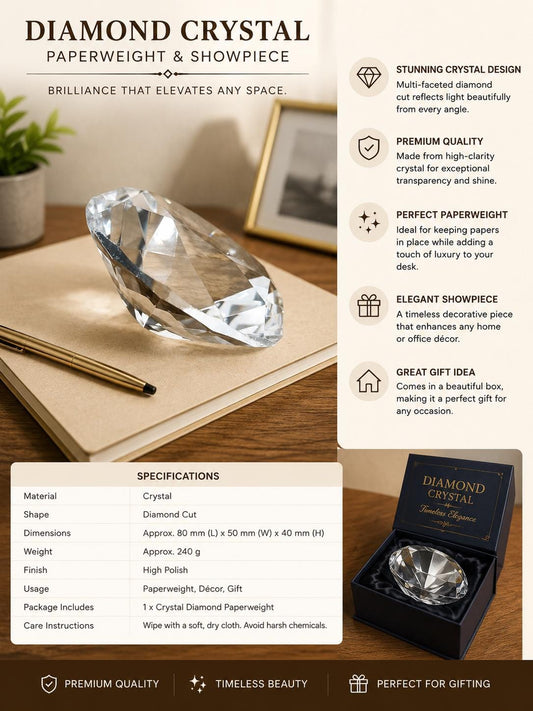 Clear Glass Diamond Paperweight: Elegant Table Decor