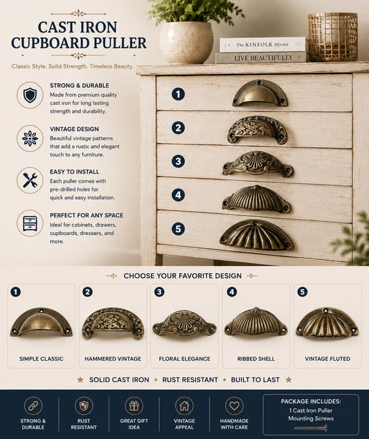 Vintage Cast Iron Cupboard Handles – Rustic, Durable Hardware for Cabinets & Drawers