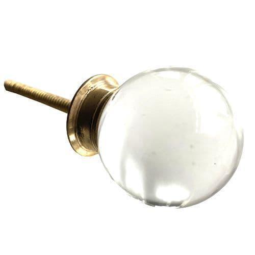 30mm Clear Glass Cabinet Knob | Solid Brass Fittings, Crystal Drawer Pull