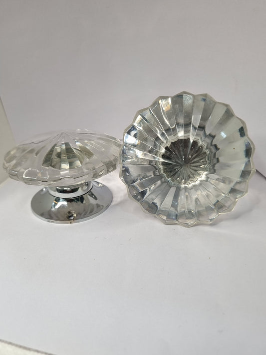 Glass crystal cut faceted mortise door knob