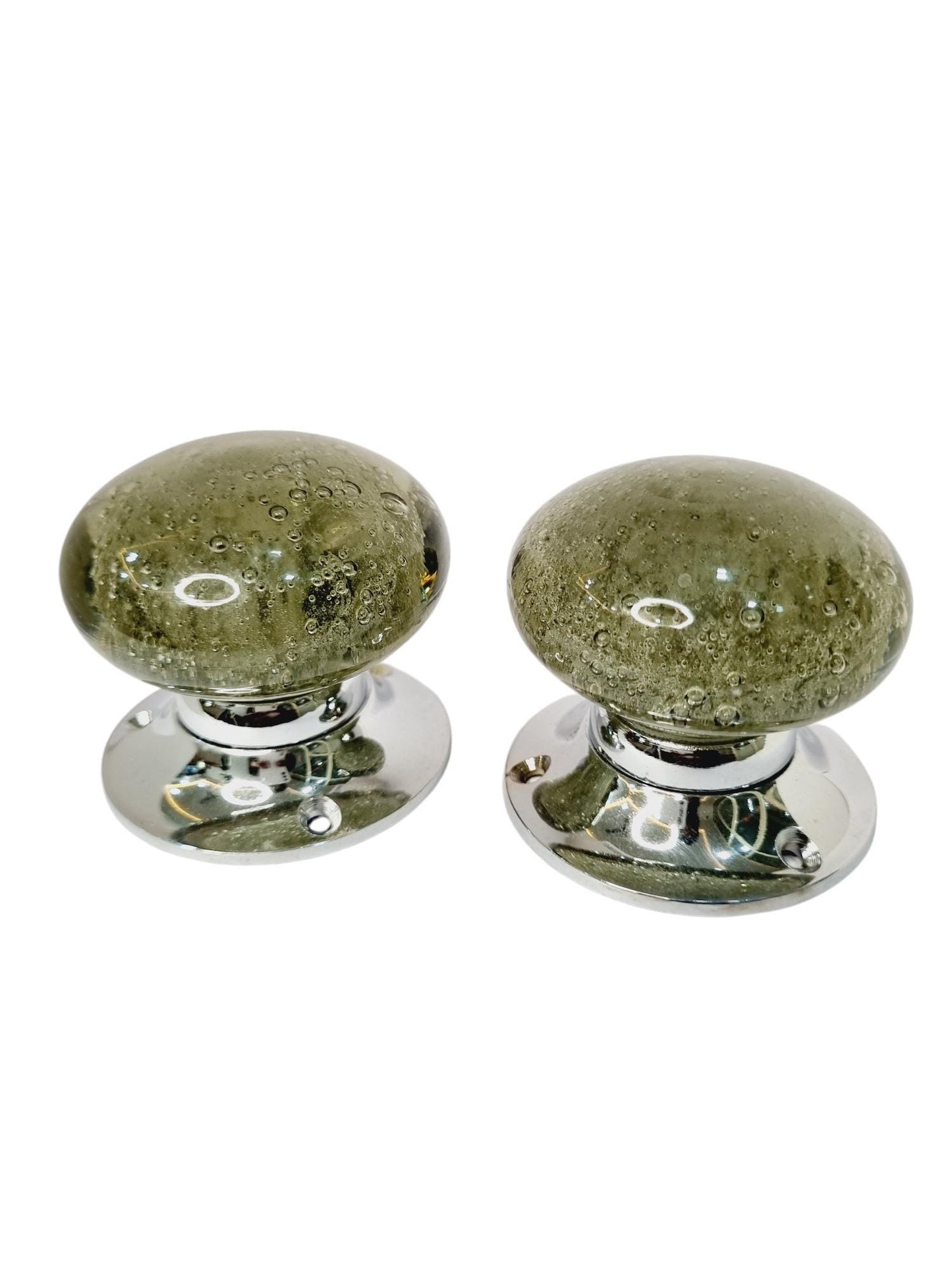 Modern Glass Bubble Door Knobs Pair | Luxury Clear Glass Handles | Polished Chrome Hardware