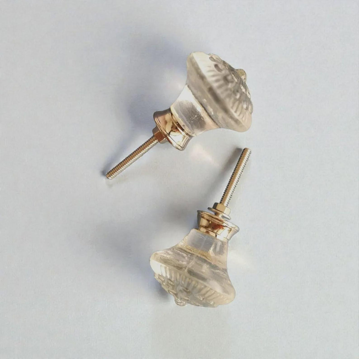 Clear Embossed Glass Cabinet Knob, Floral Vintage Dresser Pull, Handmade Hardware (1.5 Inch)