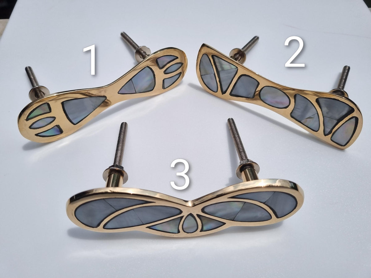 Handmade Gold & Mother of Pearl Cabinet Handle: Luxurious Drawer Pull