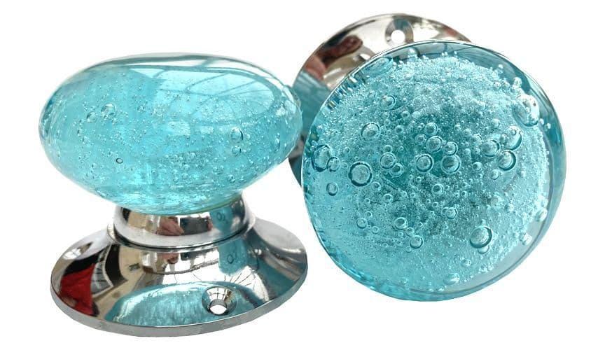 Modern Glass Bubble Door Knobs Pair | Luxury Clear Glass Handles | Polished Chrome Hardware