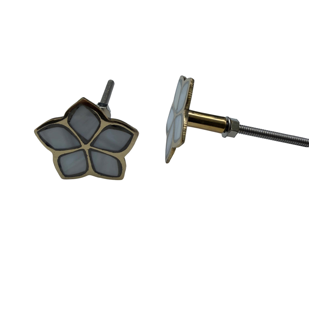 Mother of Pearl Flower Cabinet Knob – Brass Floral Furniture Pull – White MOP Drawer Handle