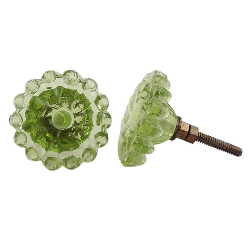 Vintage Green Glass Cabinet Knob, Round Faceted Drawer Pull, Antique Style Hardware