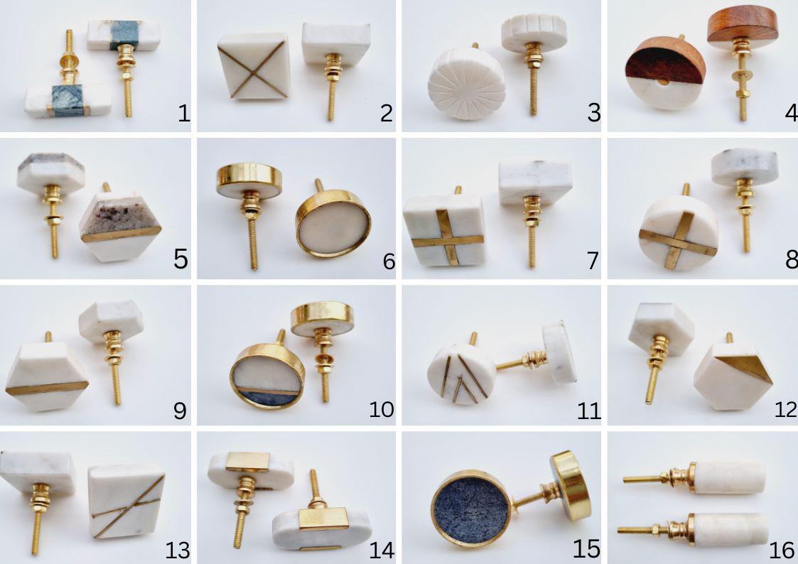 Handmade Marble Cabinet Knob with Brass Inlay - Geometric Shapes
