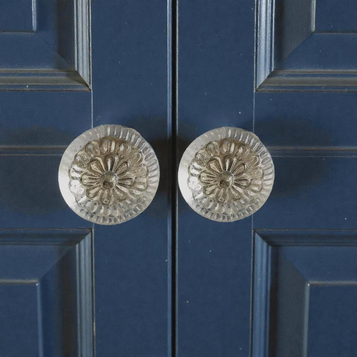Clear Embossed Glass Cabinet Knob, Floral Vintage Dresser Pull, Handmade Hardware (1.5 Inch)