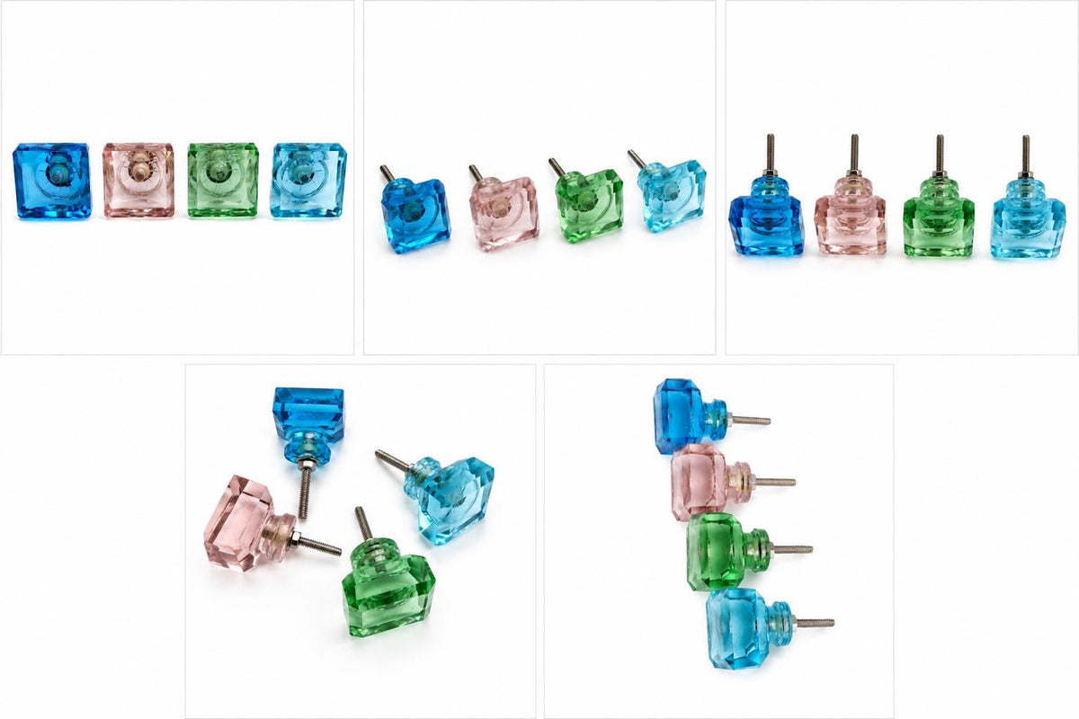 Handmade Square Crystal Glass Cabinet Knob | Faceted Drawer Pull (32mm)