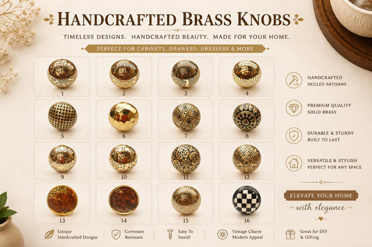 Handcrafted Solid Brass Cabinet Knobs | Vintage Floral Geometric Drawer Pulls