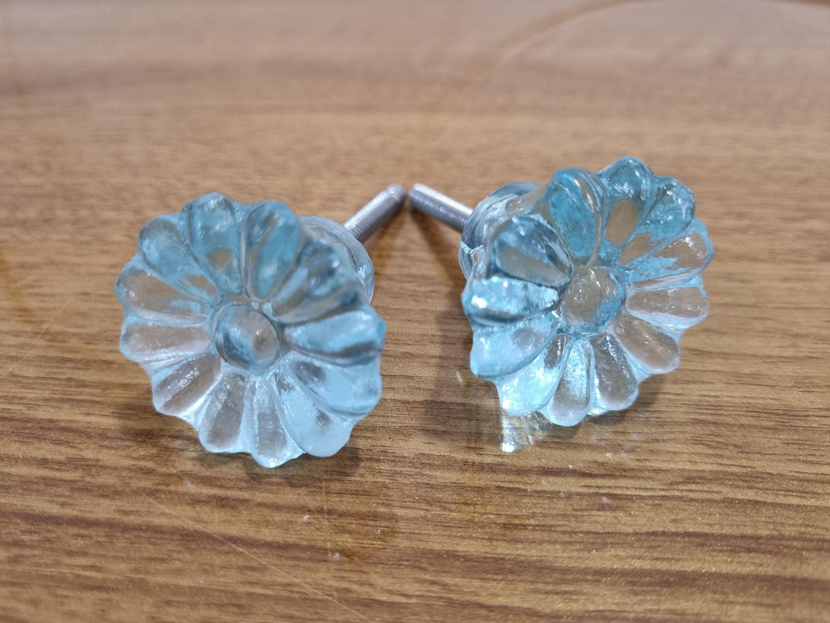 Handmade Daisy Glass Cabinet Knob – Aqua, Mint Green, Clear, Peach Flower Furniture Pull