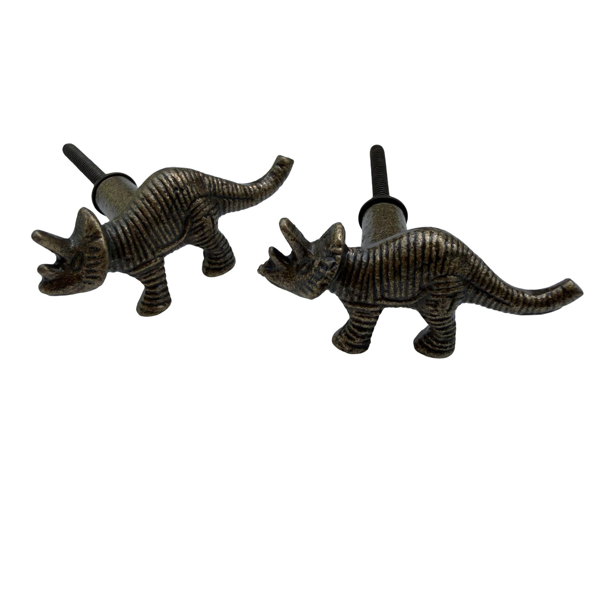 Cast Iron Triceratops Cabinet Knob – Dinosaur Drawer Pull, Antique Bronze Finish