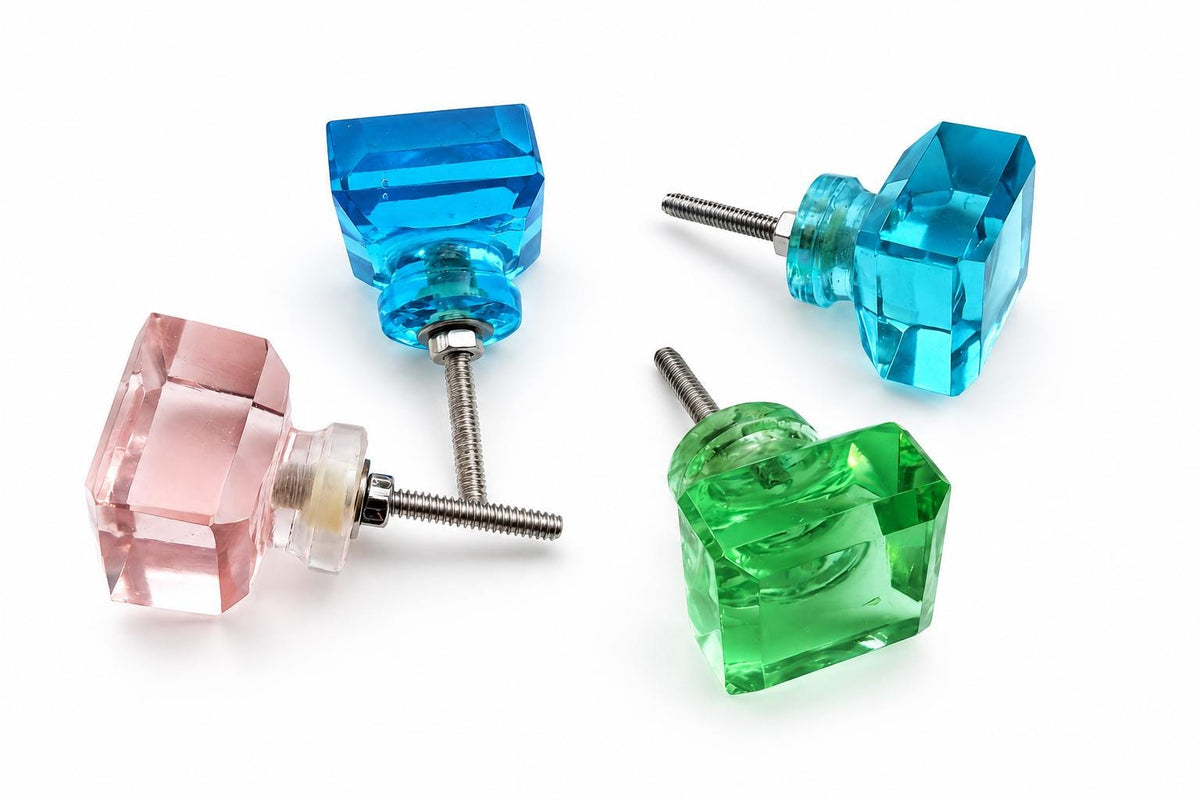 Handmade Square Crystal Glass Cabinet Knob | Faceted Drawer Pull (32mm)