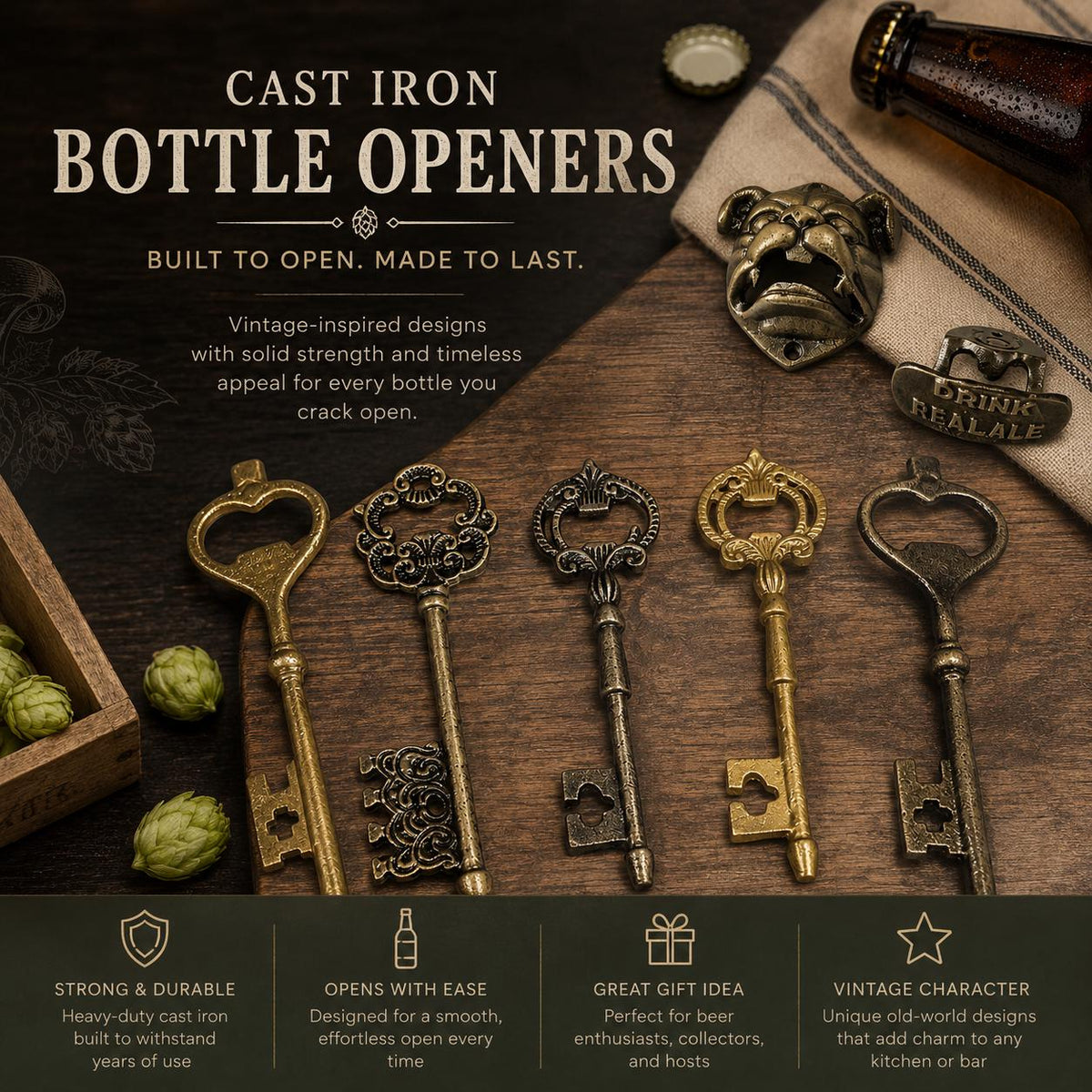 Vintage-Style Cast Iron Skeleton Key Bottle Opener