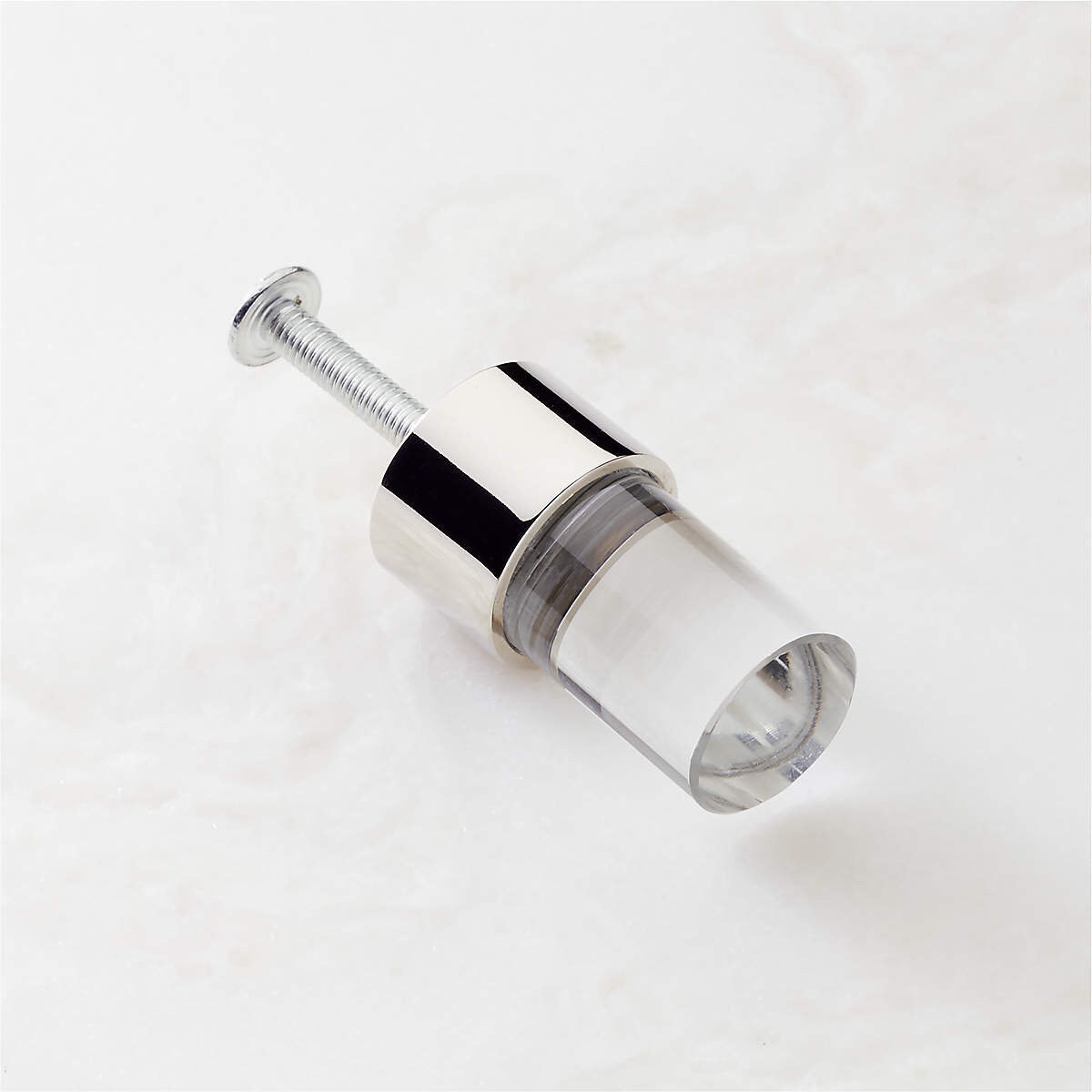 Set of 6 Small Cylinder Clear glass knob silver finish