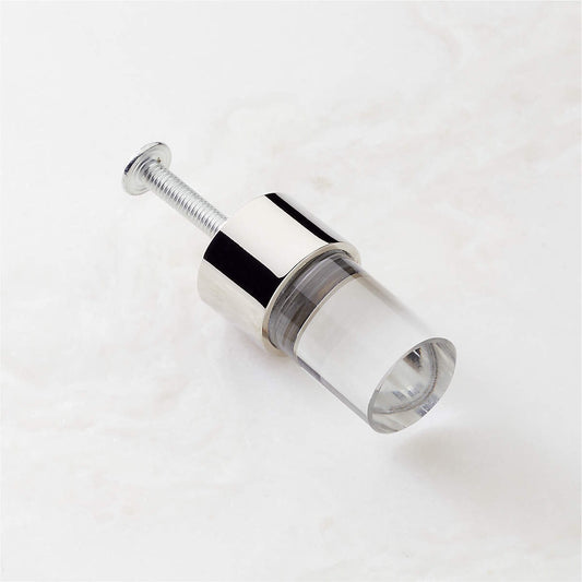 Set of 6 Small Cylinder Clear glass knob silver finish