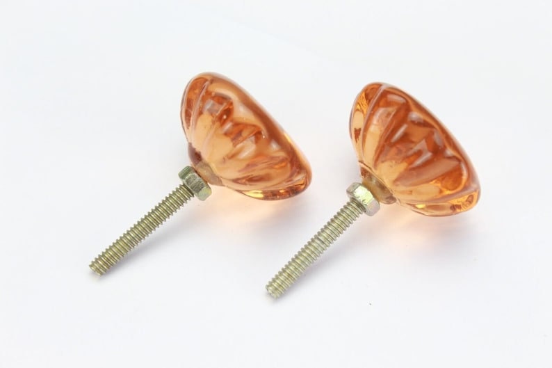 Handmade Fluted Glass Cabinet Knob: Vintage Drawer Pull, Brass Fitting