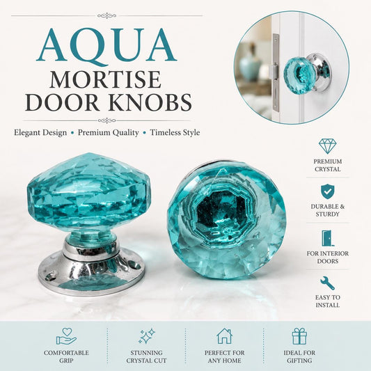 3-Inch Vintage Faceted Glass Mortice Door Knob | Multiple Colors & Finishes | Elegant Crystal Cut Handle