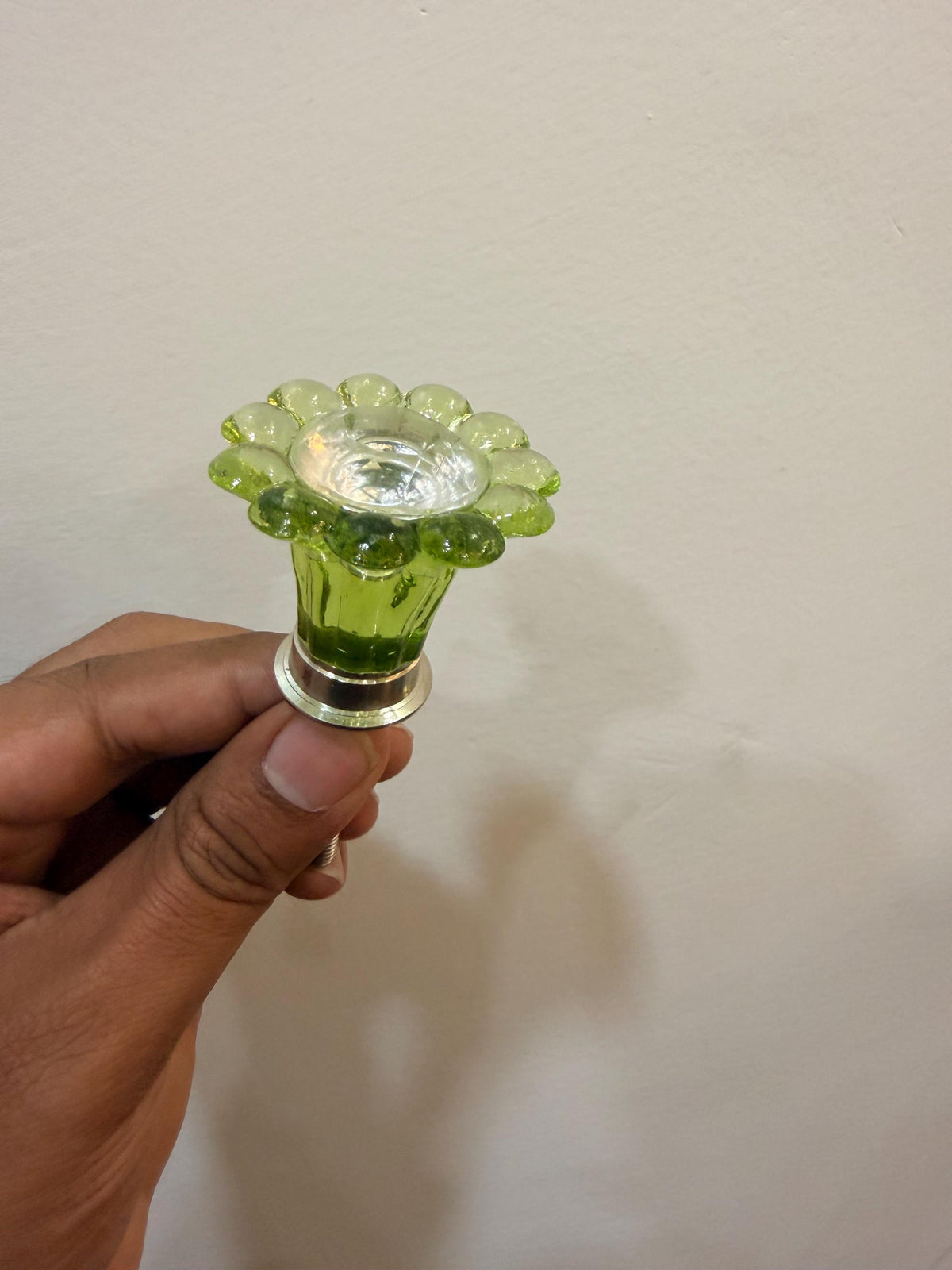 Green Glass Flower Drawer Knob, Handmade Floral Cabinet Hardware, Choose Center Color