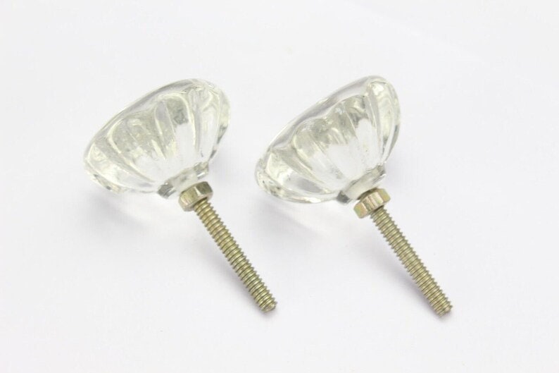 Handmade Fluted Glass Cabinet Knob: Vintage Drawer Pull, Brass Fitting