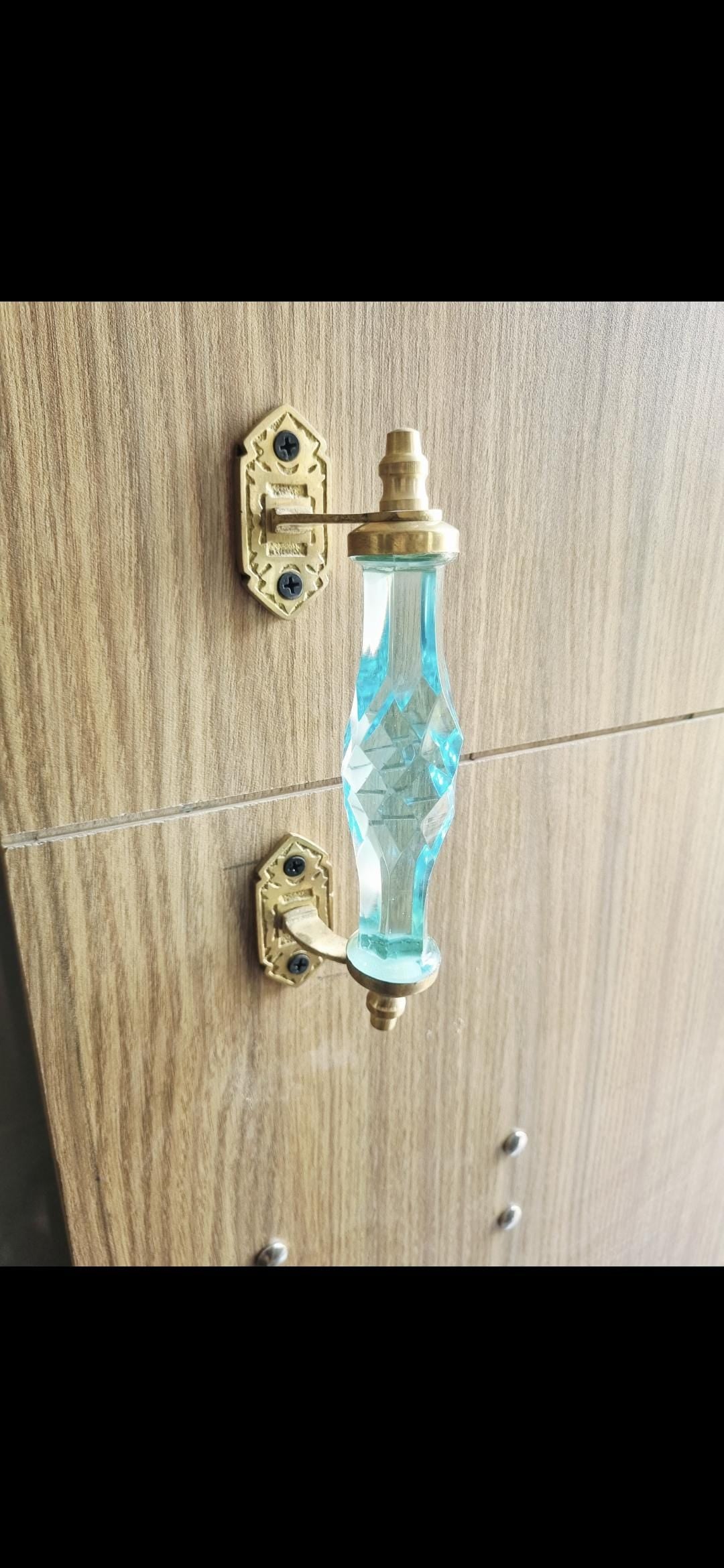 8 Inch Glass Crystal Drawer Pull, Brass Cabinet Handle, Antique Gold Furniture Hardware