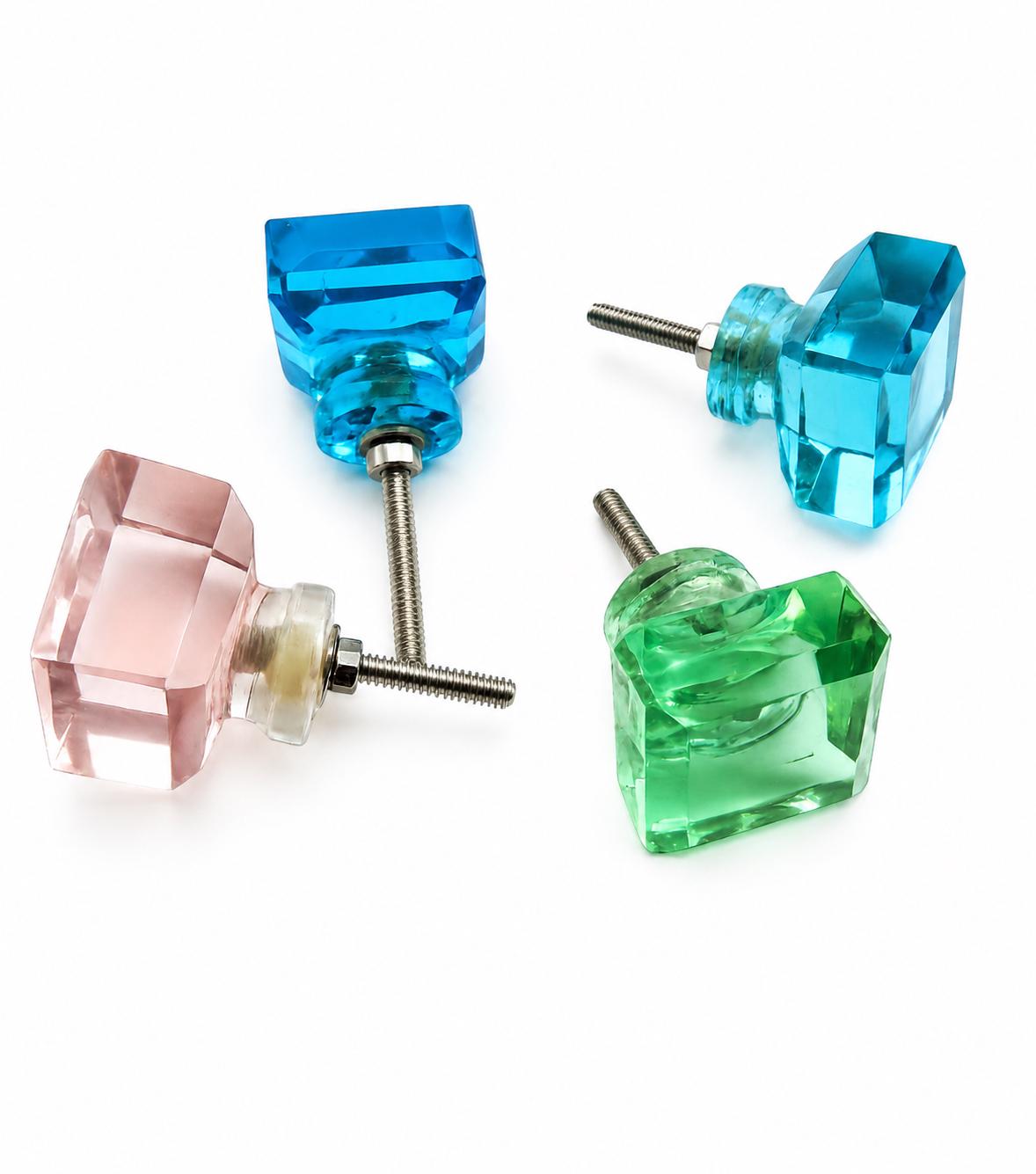 Handmade Square Crystal Glass Cabinet Knob | Faceted Drawer Pull (32mm)