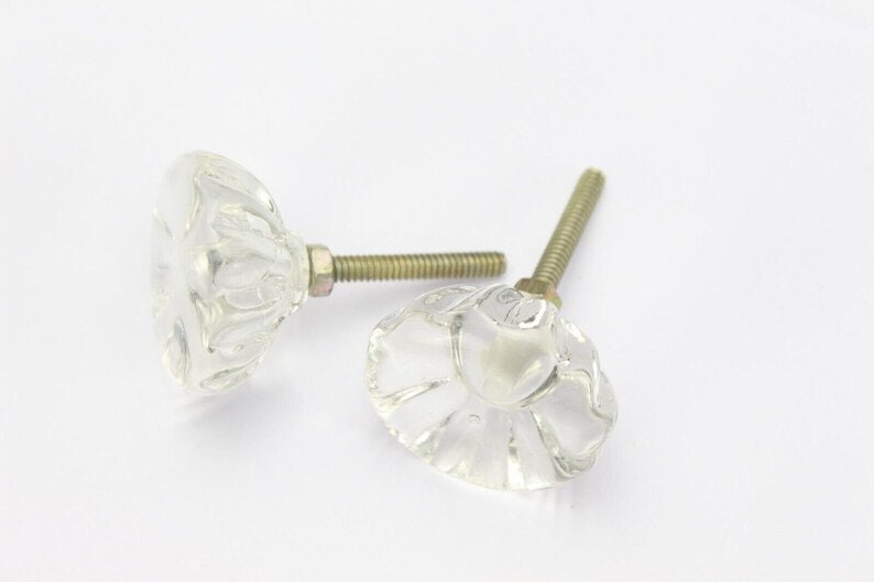 Handmade Fluted Glass Cabinet Knob: Vintage Drawer Pull, Brass Fitting