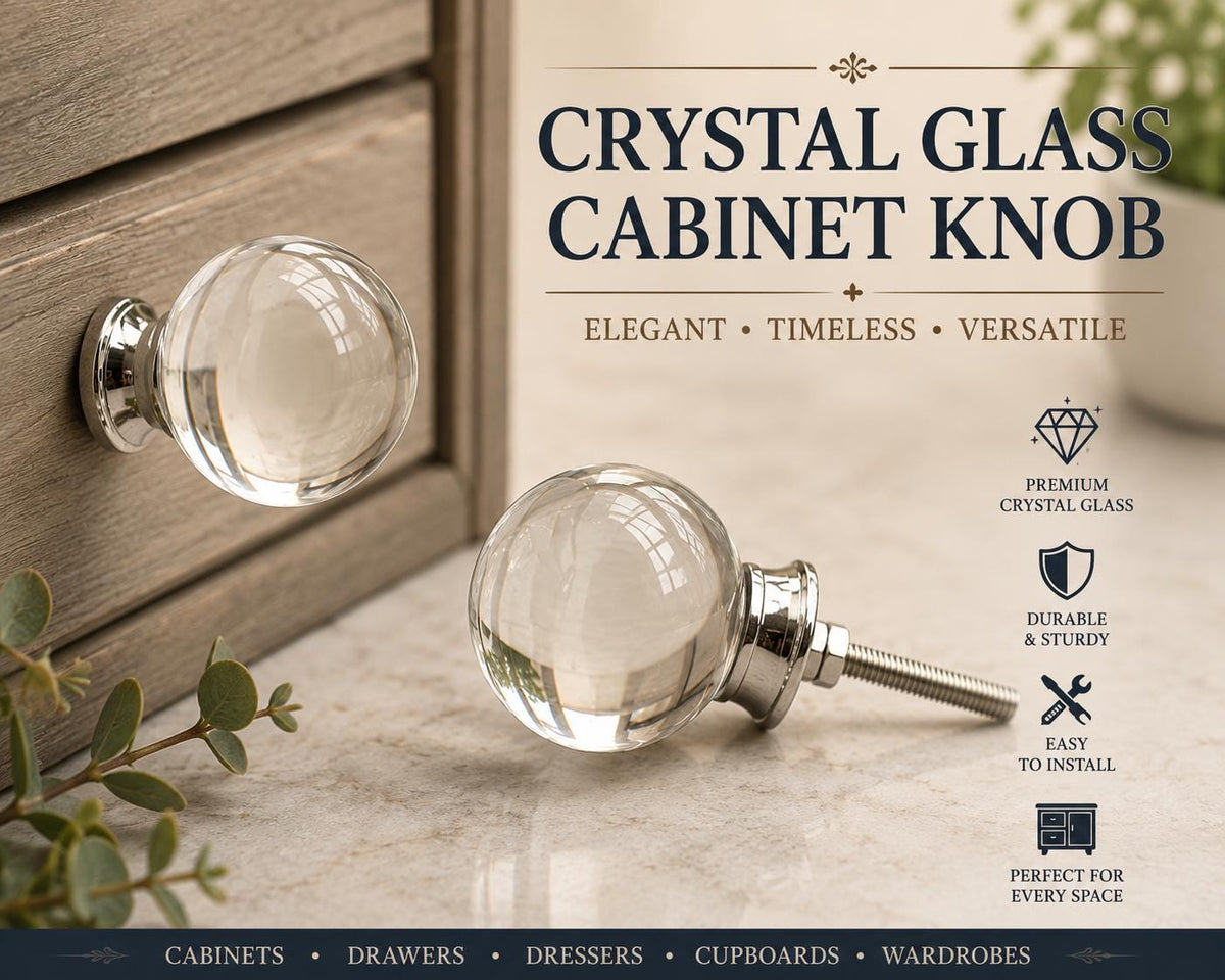 Crystal Glass Cabinet Knob, 30mm Round Drawer Pull, Farmhouse Decor Hardware
