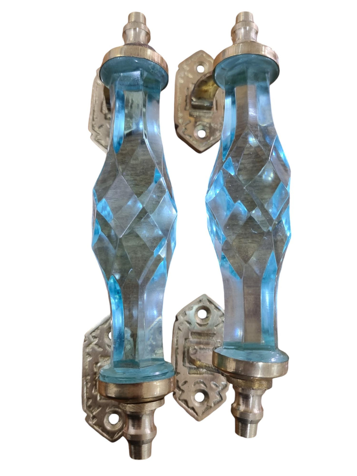 8 Inch Glass Crystal Drawer Pull, Brass Cabinet Handle, Antique Gold Furniture Hardware