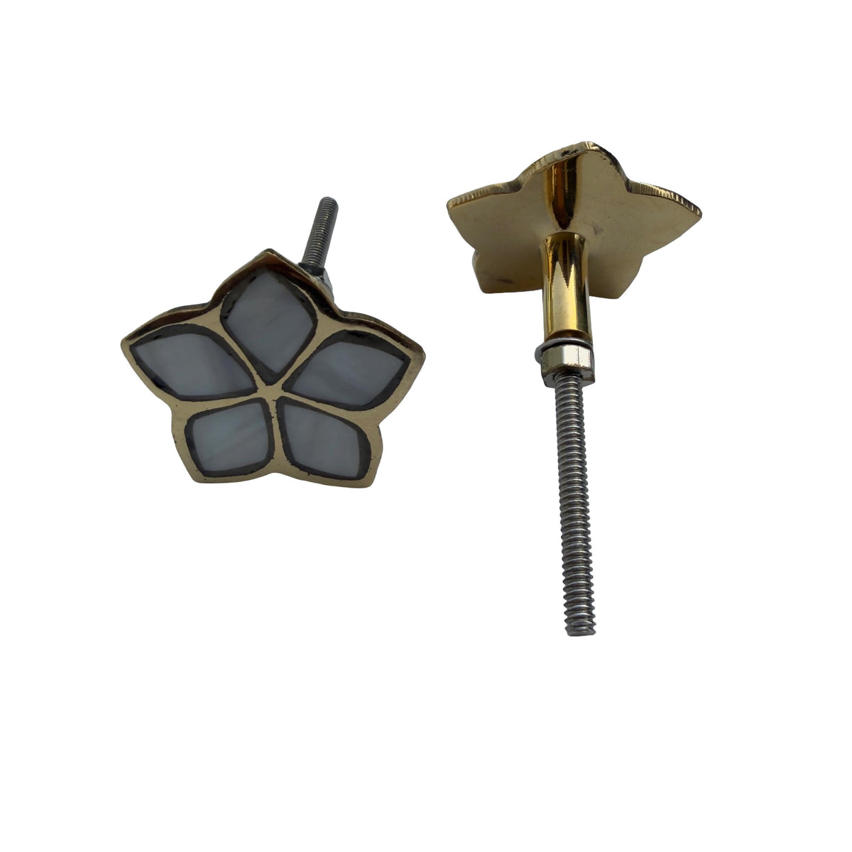 Mother of Pearl Flower Cabinet Knob – Brass Floral Furniture Pull – White MOP Drawer Handle