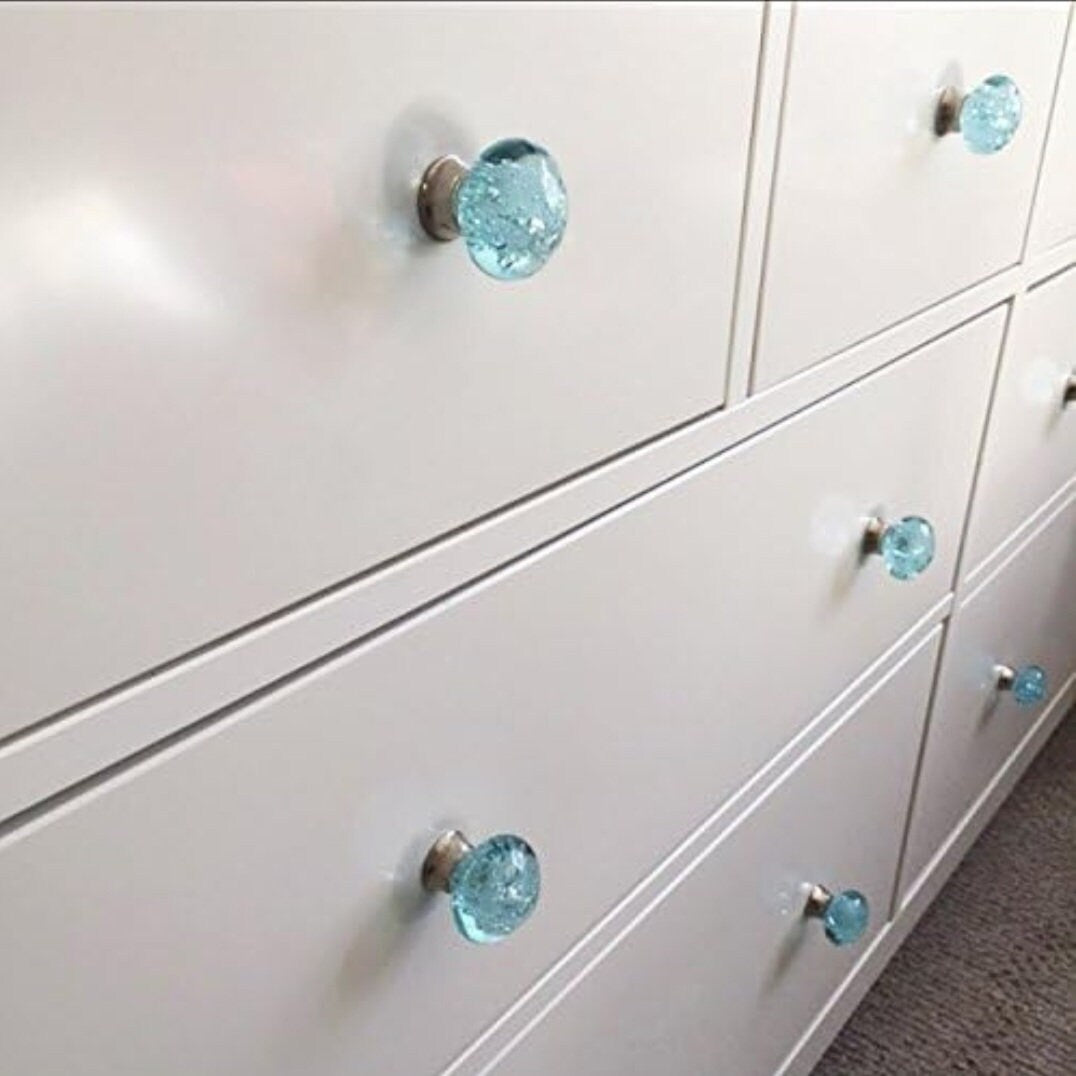 Set of 8 mint green bubbles knobs satan finish
