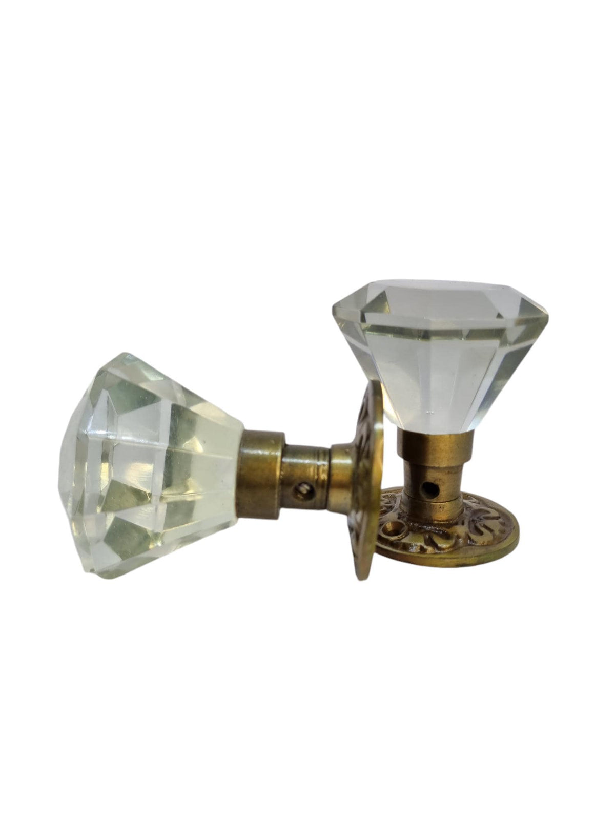 60mm Crystal Diamond Glass Door Knobs Set, Antique Brass Vintage Interior Handles