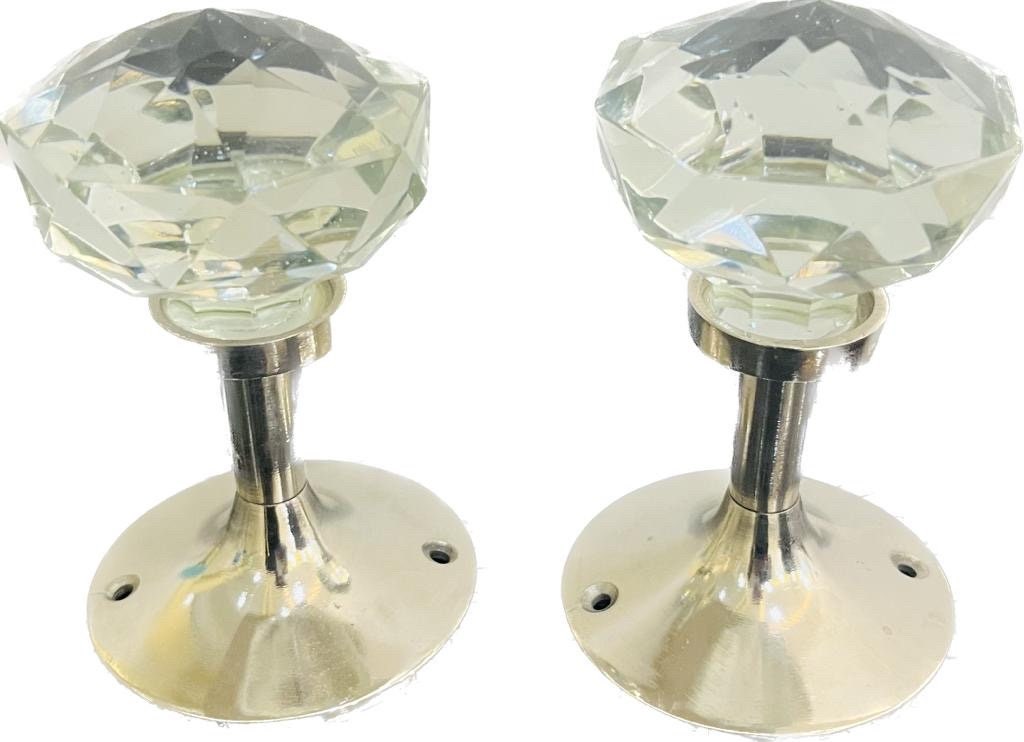 Pair of clear diamond facet cut glass hold backs