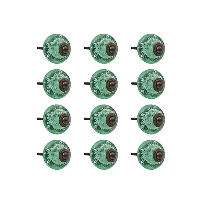 Mint Green Bubble Glass Knobs - Set of 12