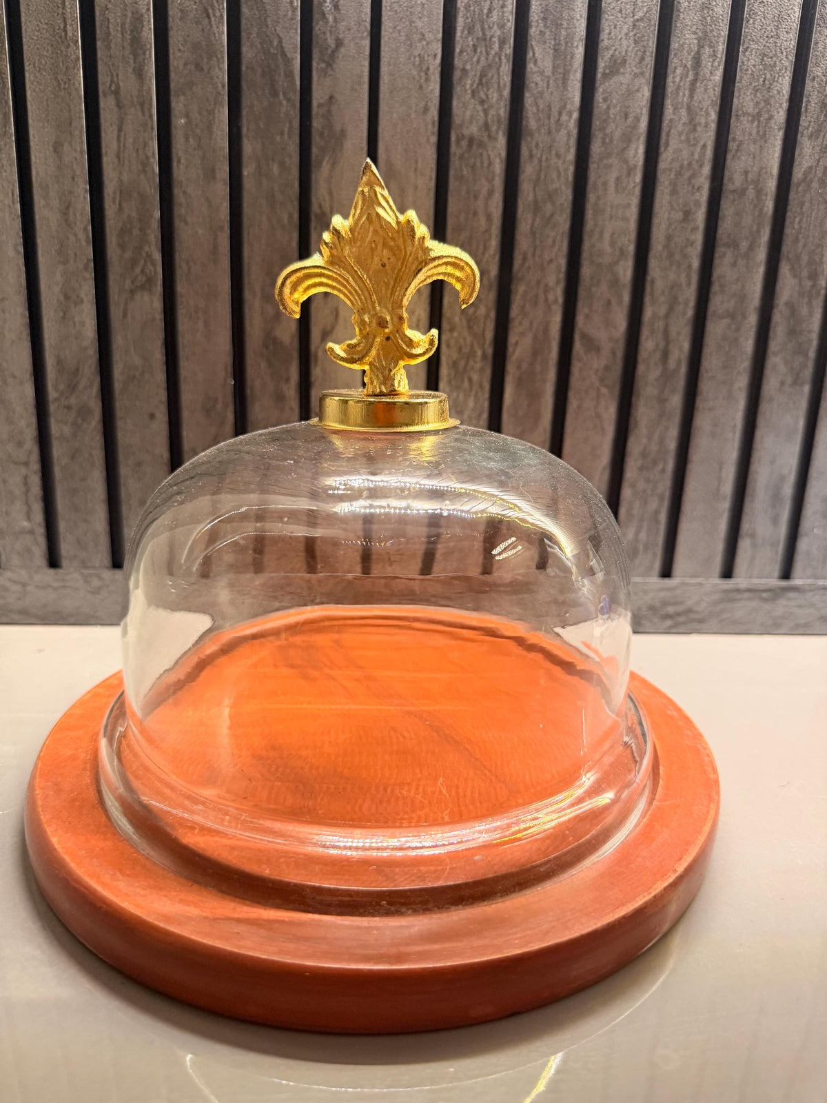 7-Inch Glass Cake Dome with Wooden Serving Plate, Bakery Display Cover