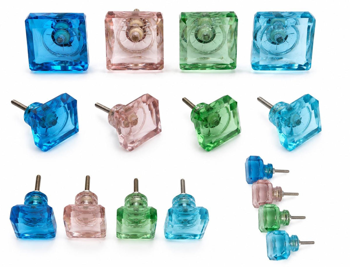 Handmade Square Crystal Glass Cabinet Knob | Faceted Drawer Pull (32mm)