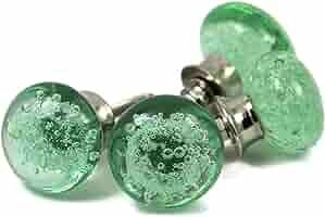 Set of 8 mint green bubbles knobs satan finish