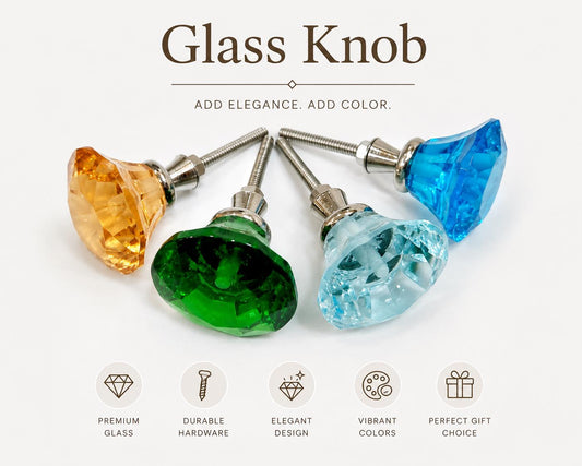 Handmade Faceted Crystal Glass Cabinet Knob – Diamond Cut Drawer Pull, Colorful Furniture Hardware