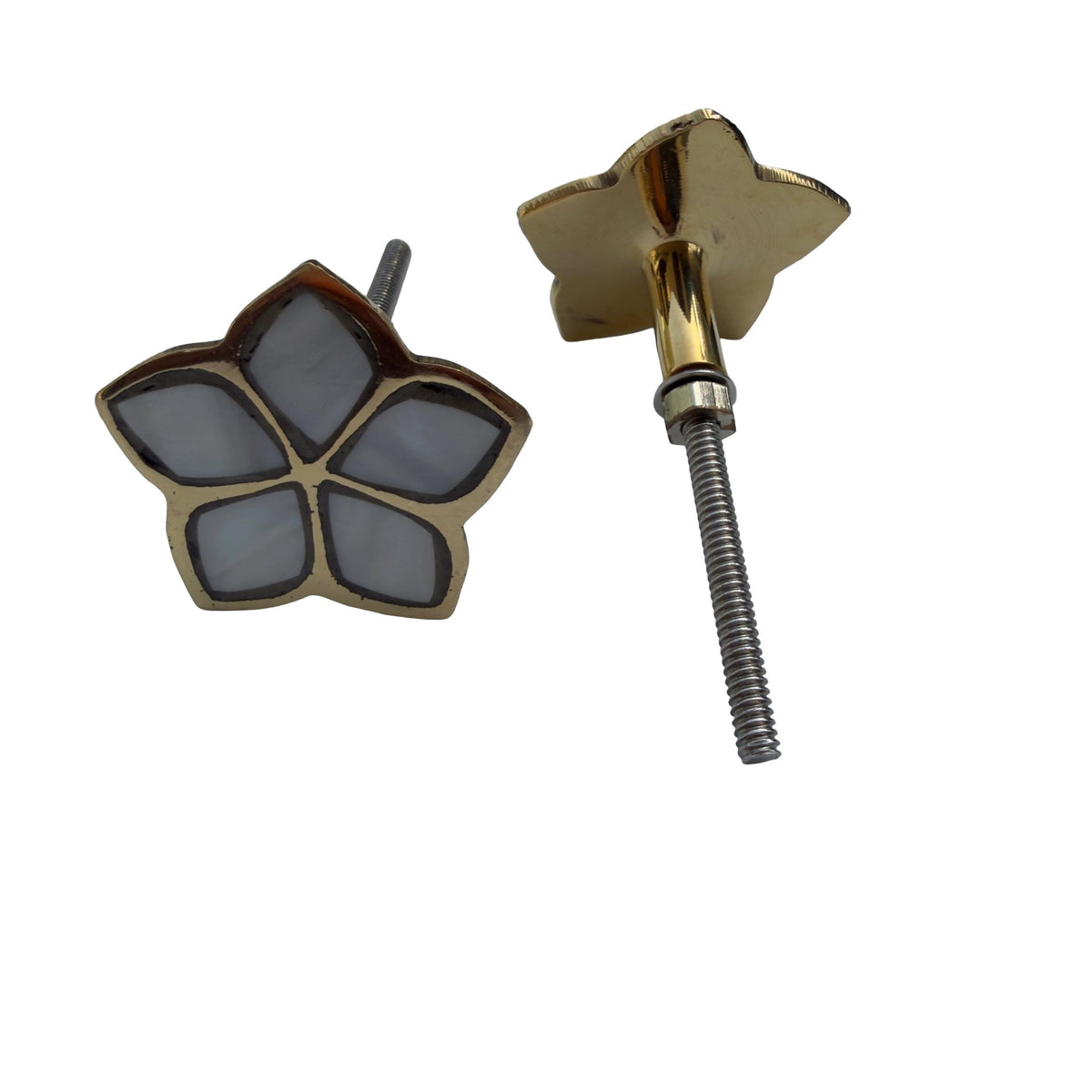 Mother of Pearl Flower Cabinet Knob – Brass Floral Furniture Pull – White MOP Drawer Handle