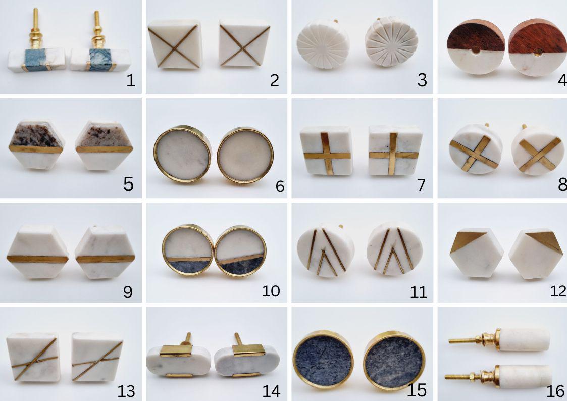 Handmade Marble Cabinet Knob with Brass Inlay - Geometric Shapes