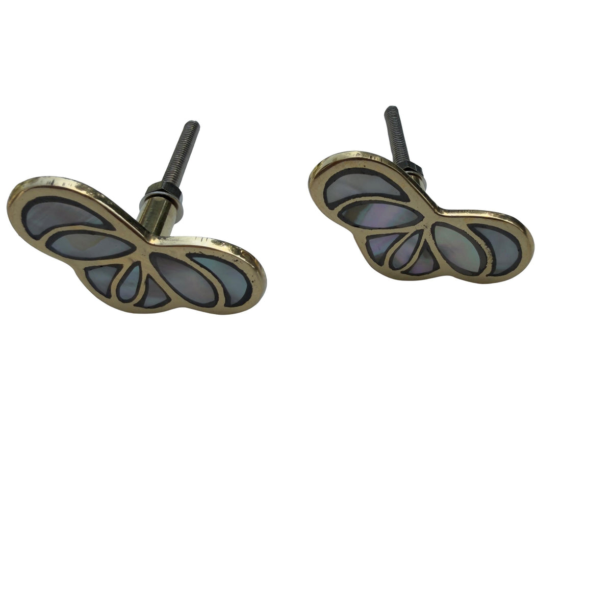 Mother of Pearl Butterfly Cabinet Knob – Brass Drawer Pull, Elegant Furniture Handle
