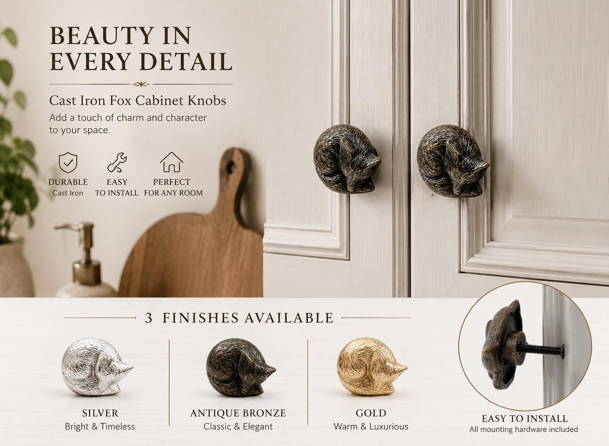 Sleeping fox cast iron knobs