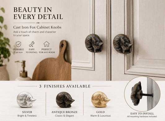 Sleeping fox cast iron knobs