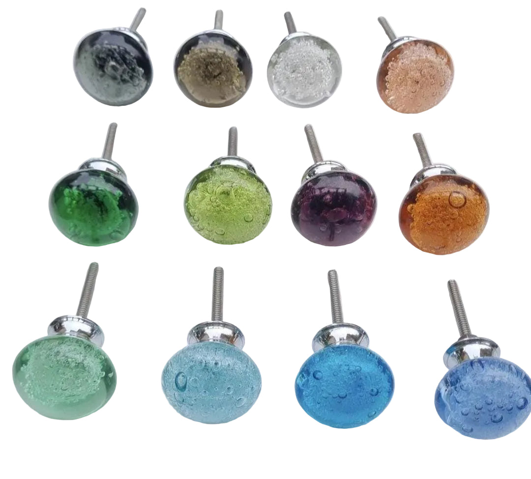 Glass Bubble Knobs with Silver Fittings (1.5 inch)