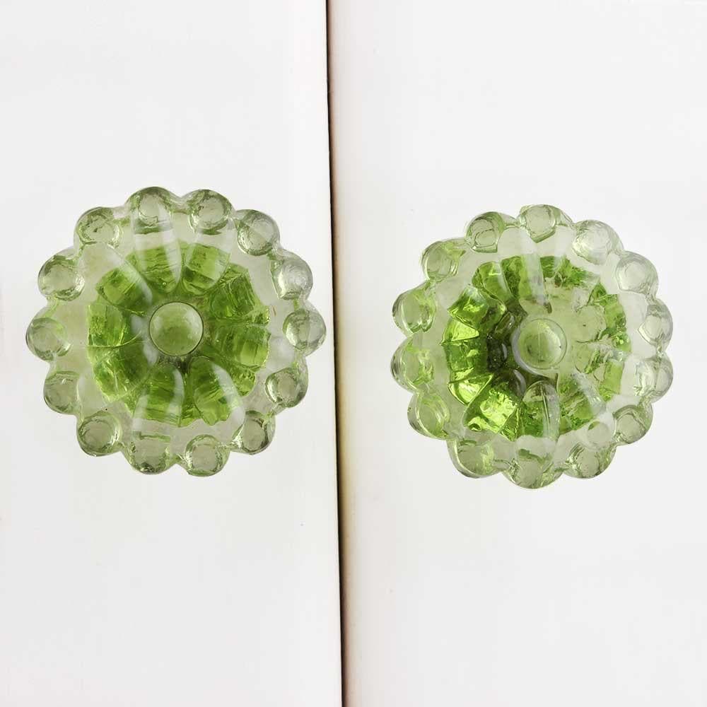 Vintage Green Glass Cabinet Knob, Round Faceted Drawer Pull, Antique Style Hardware