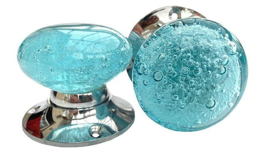 Modern Glass Bubble Door Knobs Pair | Luxury Clear Glass Handles | Polished Chrome Hardware